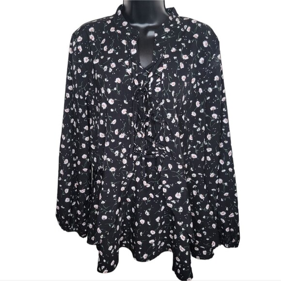 Lane Bryant floral lace-up peplum style blouse top size 16 - Picture 1 of 8